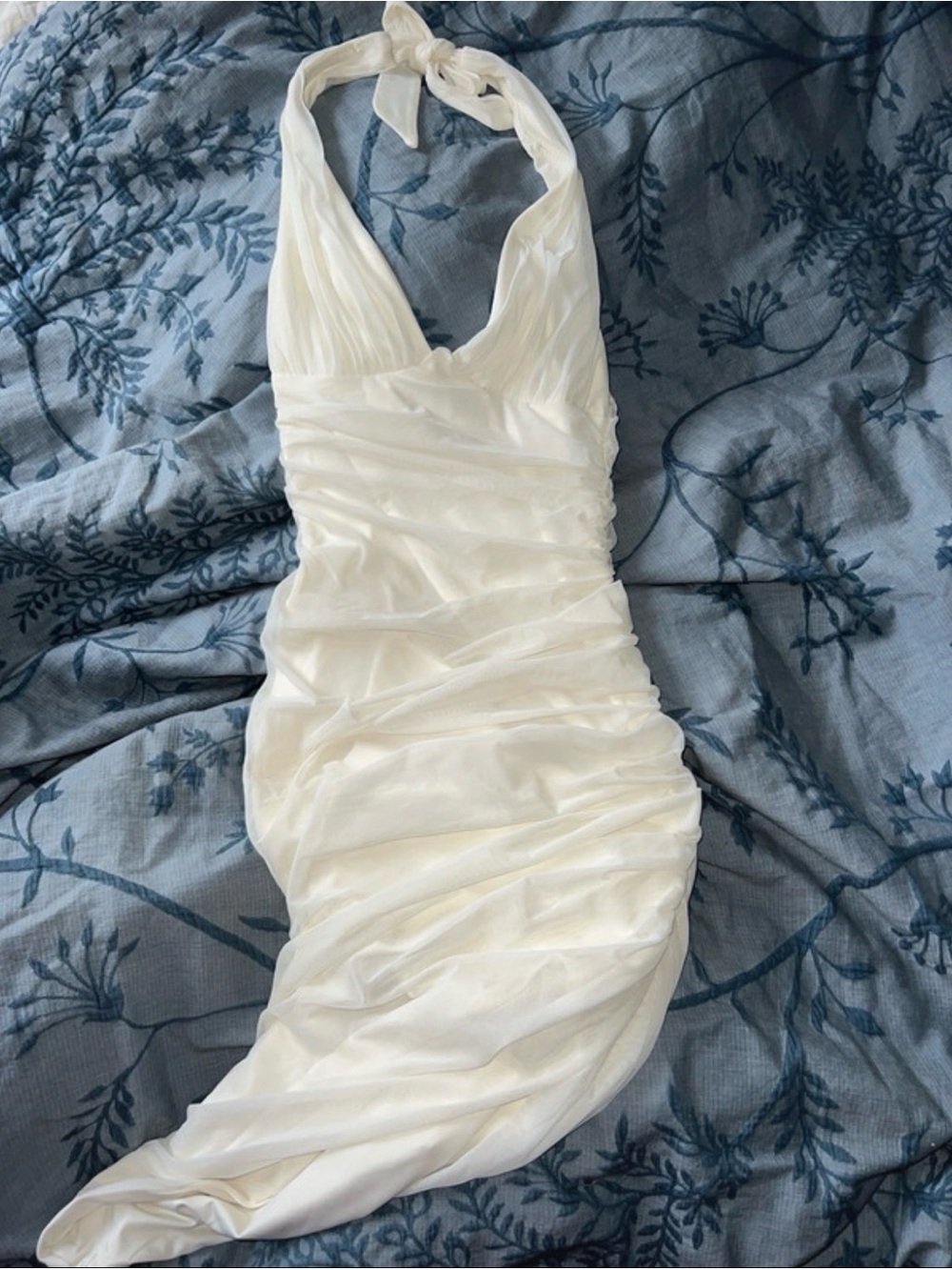 Oh Polly Cream Halter Ruched Mini Dress